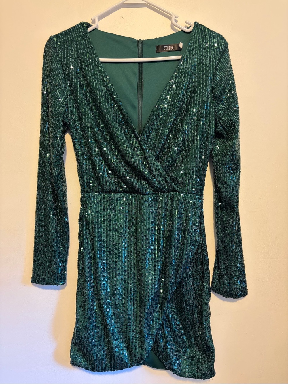 CBR Emerald Green Sequin Wrap Long Sleeve Mini Dress
